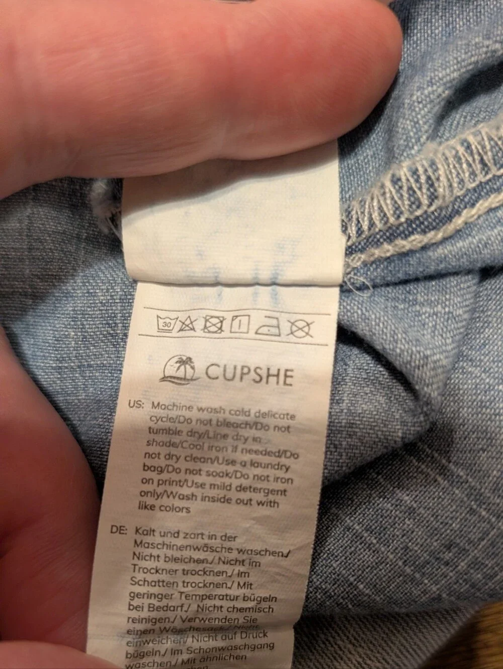 Cupshe Mini Dress Light Wash Denim V Neckline - Picture 7 of 9